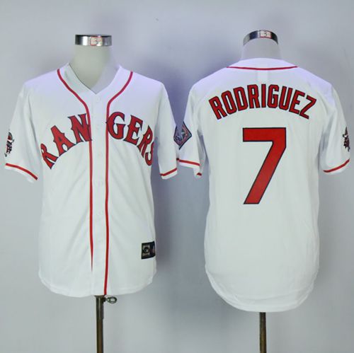 Rangers #7 Ivan Rodriguez White Throwback Stitched MLB Jersey